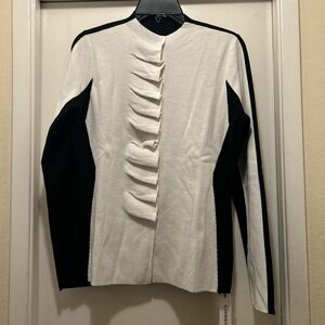 Commense Black and White Ruffle Sweater